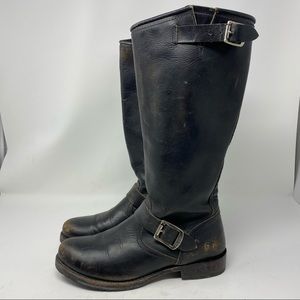 Frye Black Veronica Distressed Faded Leather Knee High Boots Size 8.5